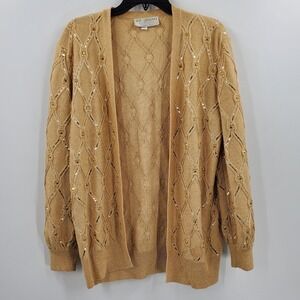 Women's St. John Evening Gold Metallic Cardigan Sweater Size 6